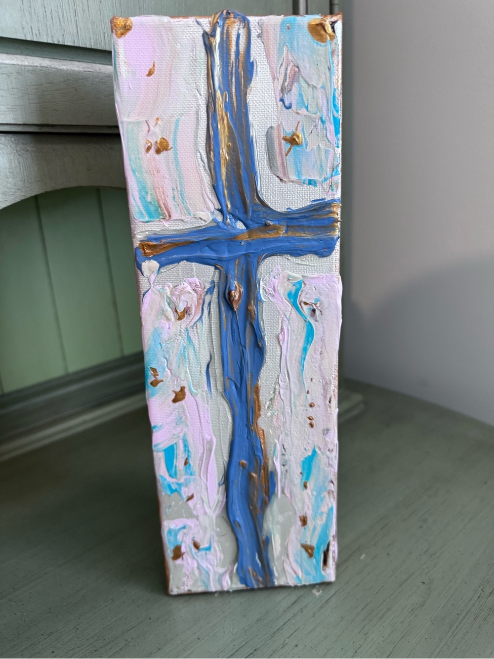 Abstract Blue Cross Canvas Wall Art - Home Art